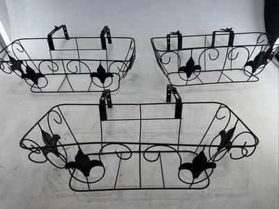 "3 CESTAS JARDINERAS VINTAGE DE ALAMBRE NEGRO PARED HIERRO FORJADO VENTANA 18""x8""" Foto 1 de 4