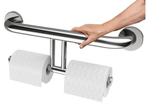 Chrom Edelstahl Sicherheitsunterstützung Bar mit doppeltem Toilettenpapierhalter - Bild 1 von 3