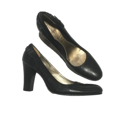 Kenneth Cole Tacones Mujer 10 Zapatos de salón de cuero negro Correa sintética Hebilla Trasera Grueso Foto 1 de 4