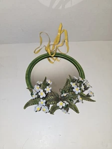 RARE Vintage 1950s Dresden Petites Choses Tole Painted Floral & Bow Mirror 8x6" - Picture 1 of 16