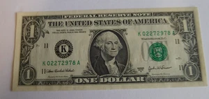 2003 A $1 FRN Misaligned 3rd Printing Overprint Error - Picture 1 of 2