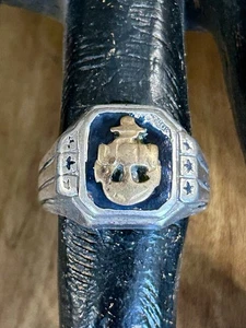 VTG WWII Sterling Silver United States Navy Military USN Anchor Ring Men's S-11 - Picture 1 of 16