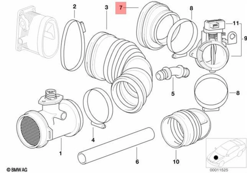 Genuine BMW Z3 E36 318i 318is 318ti Z3 1.9 Cabrio Air Intake Boot 13711433978 - Image 1 of 1