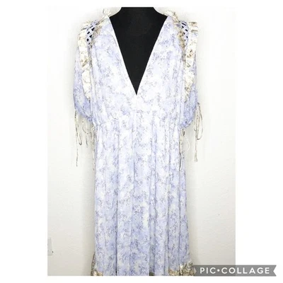ASOS Design purple white gold floral cottagecore prairie midi dress size 14 NWT - image 1 of 4