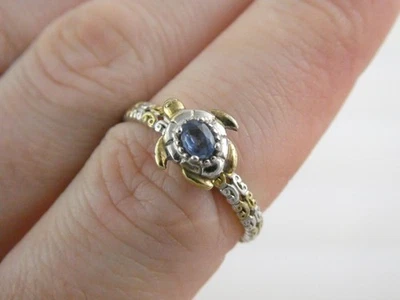 Michael Valitutti Sterling Silver Gilt Accents Blue Sapphire Sea Turtle Ring Sz - Image 1 of 4