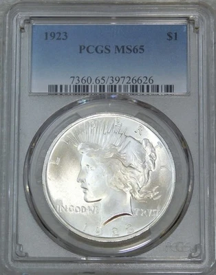 1923 Peace Silver Dollar PCGS MS65 Frosty White PQ coin New Holder #N245B - Image 1 of 4