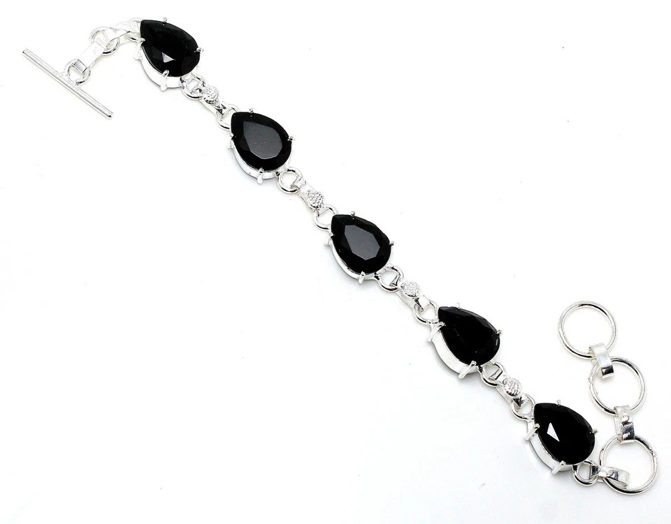 Black Spinel Gemstone Handmade 925 Sterling silver Jewelry Bracelet Size 7-8" - Image 1 of 1