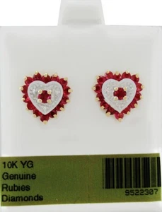 GENUINE RUBY & DIAMOND STUD EARRINGS 10K GOLD - Free Certificate Appraisal - Picture 1 of 5