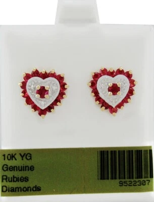 GENUINE RUBY & DIAMOND STUD EARRINGS 10K GOLD - Free Certificate Appraisal - Image 1 of 4