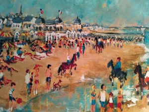 Urbain Huchet - Beach Scene - Signed Impressionist Original Painting Listed x - Picture 1 of 6