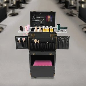 Estuche de tren de maquillaje con ruedas profesional organizador de almacenamiento de maquillaje carro de cosméticos - Imagen 1 de 24