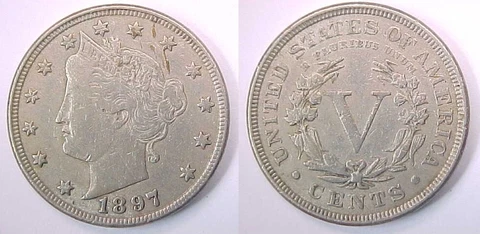 1897 Liberty Nickel Very Fine - Extremely Fine VF - XF Cover