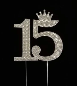 Mis Quince Años Dulce 15 Tiara Corona Decoración de Pasteles Cumpleaños Centro de Mesa - Imagen 1 de 1