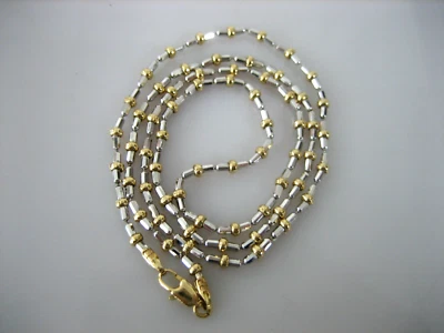 VINTAGE MI 14K WHITE/YELLOW GOLD 18.5" BEAD BAR CHAIN NECKLACE ITALY 8.2 GRAMS - Image 1 of 4