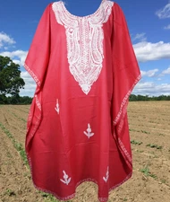 WOMANS Kashmiri Kaftan Ruby Boho Embroidered Beach CAFTAN MAXI Summer Dress 3XL