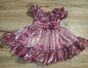 Vtg Mark & Mia girls S Ruffle Dress Puff sleeve Pageant Taffeta Swing Circle - Picture 1 of 7
