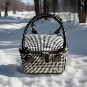 Caboodles Houndstooth White And Black Makeup Bag Tote Mobile Cosmetic Carry Case - Picture 1 of 10