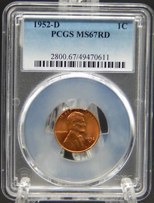 1952-D PCGS MS67 RD RED Lincoln Wheat Back CENT #BT-50 - Image 1 of 4