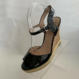 Charles David Sandals Black Patent Leather Peep Toe Slingback Wedge Size 9.5M - Picture 1 of 11