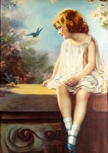 Girl with Birds maybe by Zula Kenyon - Picture 1 of 1