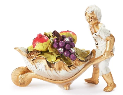 Figurine Boy With Wheelbarrow Of Fruits Porcelain Capodimonte Gold Foil - Image 1 of 4