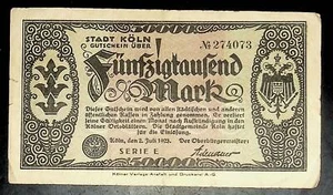1923 Deutschland KOLN 500.000 Mark Banknote / Notgeld - Bild 1 von 2