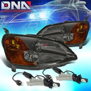 SMOKED HOUSING HEADLIGHT AMBER CORNER+6000K WHITE LED SYSTEM FIT 01-03 CIVIC EM - Picture 1 of 10