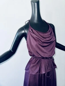 Vtg 70s Disco Dress Purple Polyester Knit Sz M/L Spaghetti Strap Summer Halter - Picture 1 of 6