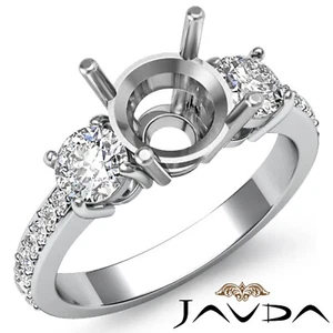 3 Stone Pave Set Round Semi Mount Diamond Brilliant Cut Engagement Ring 0.4Ctw. - Picture 1 of 24
