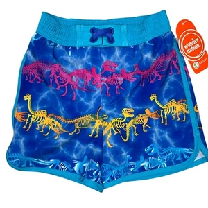 NEW Swim Trunks Boys 12 Months Dino Skeletons Royal Blue Colorful Shorts - Picture 1 of 11