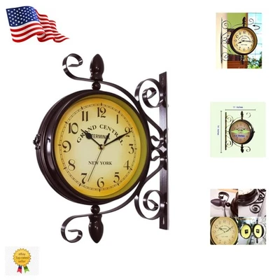 Classic Double-Sided Iron Wall Clock - 360-Degree Readability In Retro Design - Image 1 of 4