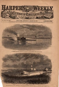 1863 Harpers Weekly  March 28 Montauk and Nashville destroy each other - Picture 1 of 1