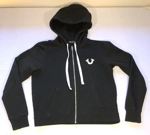 True Religion Hoodie Full Zip Flock Fleece World Tour Black Womens Size M - Picture 1 of 9