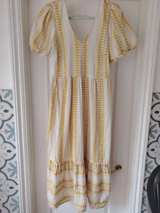 F&F Yellow Embroidered Dress Open Tie Back Devotion Twins Greek - Picture 1 of 5