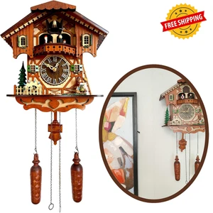 Traditional German Style Cuckoo Clock Black Forest House Clock with Moving Wood - Picture 1 of 7