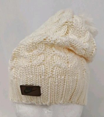 Nike Womens knit Sportswear Pom Beanie White Cream One Size Winter Cold Weather - Image 1 of 4