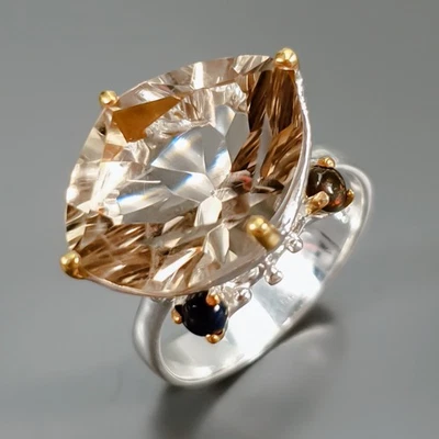 Anillo de piedras preciosas 12ct anillo de cuarzo ahumado natural plata de ley 925 tamaño 8/R435633 Foto 1 de 4