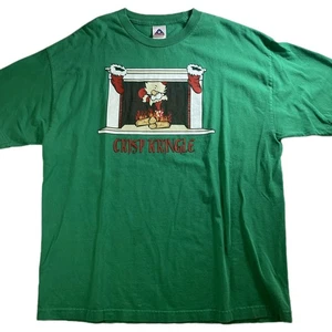Crisp Kringle Mens XL Y2K T-Shirt Tee Santa Christmas Fireplace Graphic - Picture 1 of 7