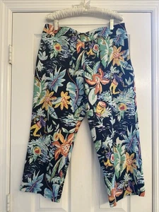 Finity Caribbean Tropical Hibiscus Floral Print Capri Pants Womens Sz 12 Vintage - Picture 1 of 7