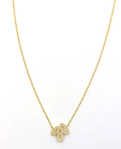Three Leaf Design CZ Pendant 22kt Solid Gold Chain Necklace Minimalistic Jewelry - Picture 1 of 4
