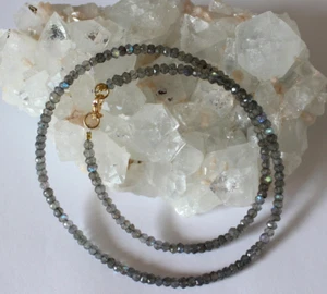 Labradorite Collana IN Pietre Preziose Sfaccettato Gioielli Blu Schmmier 45 CM - Picture 1 of 1