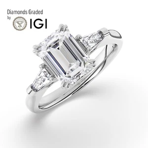 Emerald Solitaire 18K White Gold Engagement Ring,3 ct, Lab-grown IGI Certified - Picture 1 of 24