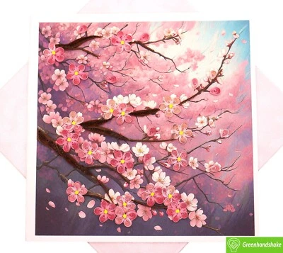 Cherry Blossom Dreams Quilling Greeting Card - Unique  Handmade Art. - Image 1 of 4