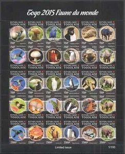 LS0909 2015 TOGO PARROTS BIRDS ANIMALS REPTILES MUSHROOMS FAUNA ! UNIQUE SH MNH - Picture 1 of 1
