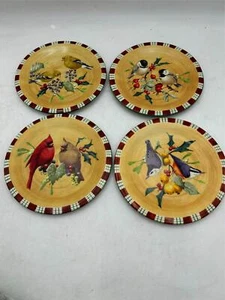 4 ) LENOX  WINTER GREETINGS  8 1/2"  SALAD PLATES   CARDINAL  NUTHATCH GOLDFINCH - Picture 1 of 3