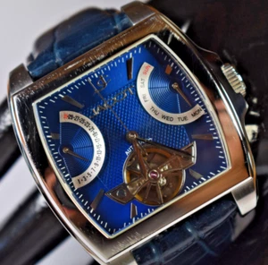 Jacot Fordham Automatik Big Date Herren blaues Zifferblatt Uhr Lederband - Bild 1 von 10