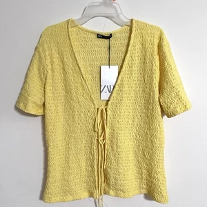 Yellow Zara Women’s Top Knit Short Sleeve Size Large New with Tags - Picture 1 of 10