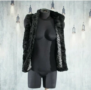 New Direction  Leopard Print Black Furry Vest Reversible  Large Zipper - Picture 1 of 12