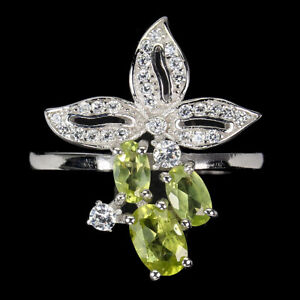 Unheated Oval Peridot 5x4mm Cz 14K White Gold Plate 925 Sterling Silver Ring 8
