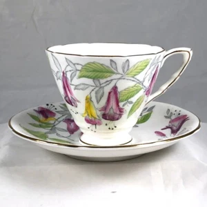 Beautiful ROYAL STAFFORD Fuchsia English Bone China Footed Teacup and Saucer - Picture 1 of 4
